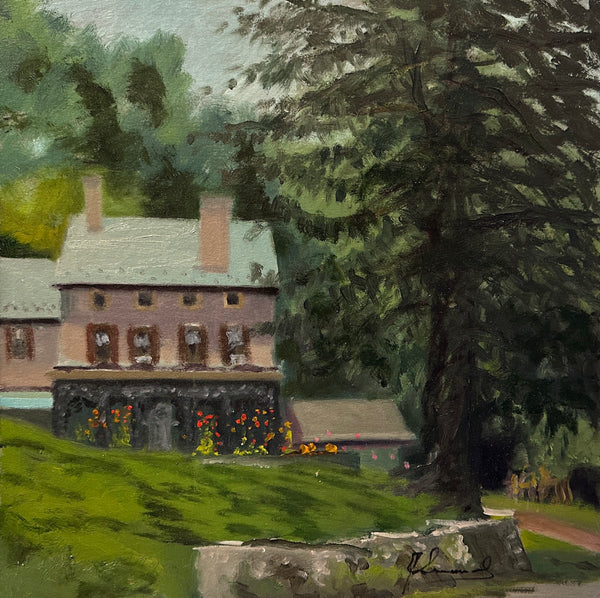 Garber's House, oil on museum board New Hope, PA landscape painting by Cerulean Arts Collective Member Joseph Sweeney.