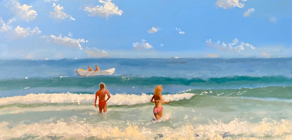 Into the Surf, acrylic on canvas panel painting by Cerulean Arts Collective Member Joseph Sweeney