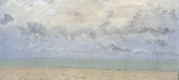 Rain on the Beach, oil on paper painting by Cerulean Arts Collective Member Joseph Sweeney