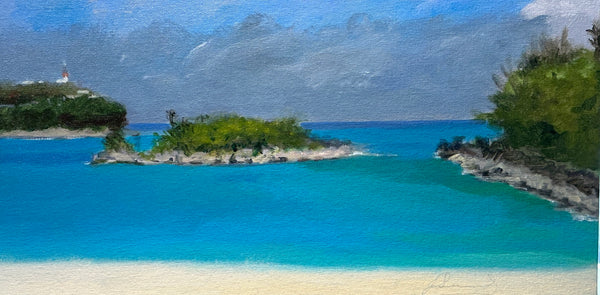 Turtle Bay, Bermuda, oil on canvas panel painting by Cerulean Arts Collective Member Joseph Sweeney