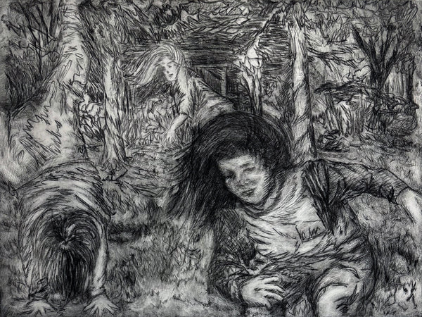 Anatomy of a Whirlwind (BW), intaglio print by Cerulean Arts Collective member Carol Taylor-Kearney.