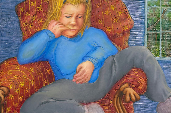 Looking Into Space, oil on carved wood panel painting by Cerulean Arts Collective member Carol Taylor-Kearney.