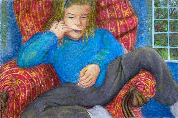 Looking Into Space (color pencil), rubbing in color pencil on paper drawing by Cerulean Arts Collective member Carol Taylor-Kearney.