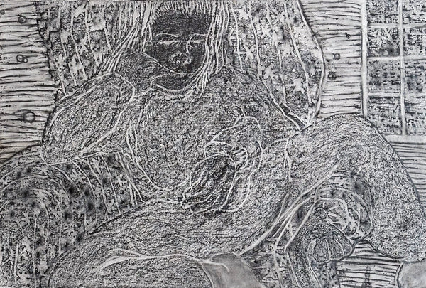 Looking Into Space with Bubbles, rubbing in graphite on paper drawing by Cerulean Arts Collective member Carol Taylor-Kearney.