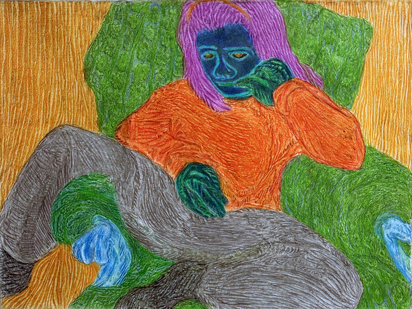 The Afterimage of Restful Imagining, rubbing in color pencil on paper drawing by Cerulean Arts Collective member Carol Taylor-Kearney.