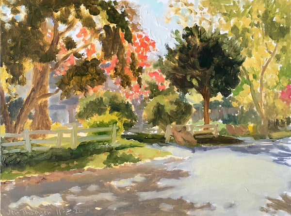 Fall Street Scene, oil on linen on board painting by Cerulean Arts Collective Member Jeff Thomsen