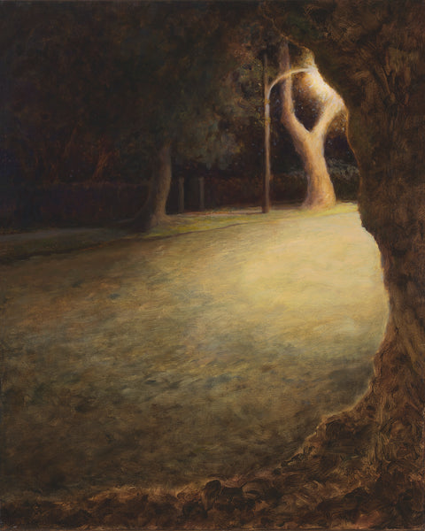 Night Moths in Chestnut Hill, oil on linen on board painting by Cerulean Arts Collective Member Jeff Thomsen