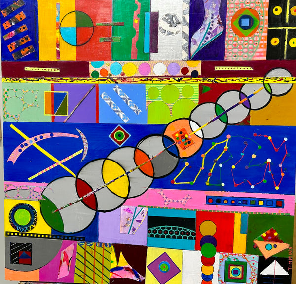 Colorful abstract artwork with geometric shapes and patterns