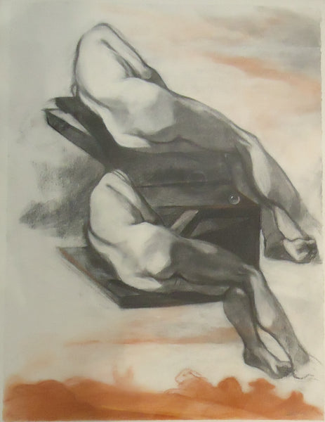 Two Reclining Figures and Crystal, red conte, charcoal, graphite & pastel on paper drawing by Philadelphia artist Patricia Traub