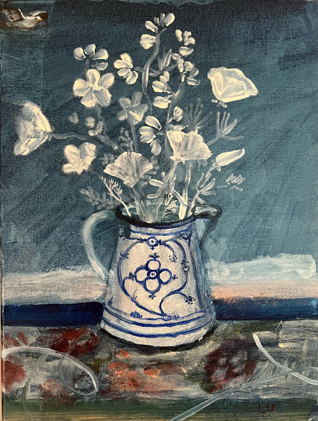 Ghost Flowers, oil on canvas painting by Maine artist Louise Vinueza.