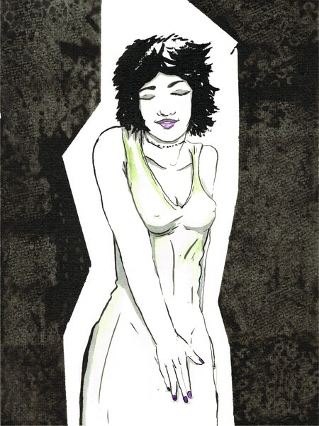 Party Dress,&nbsp;ink and watercolor on paper by Cerulean Arts Collective Member Ian Wagner