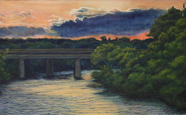 Last Light, watercolor on Arches paper painting by Cerulean Arts Collective member Kathleen Wert.