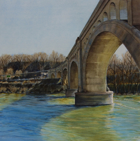 Manayunk Bridge, watercolor on Arches paper painting by Cerulean Arts Collective member Kathleen Wert.