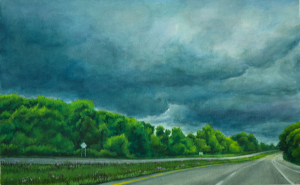 Signs and Shadow, watercolor on Arches paper painting by Cerulean Arts Collective member Kathleen Wert