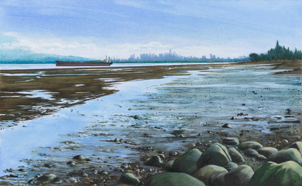 Vancouver Tidal Flats, watercolor on Arches paper painting by Cerulean Arts Collective member Kathleen Wert