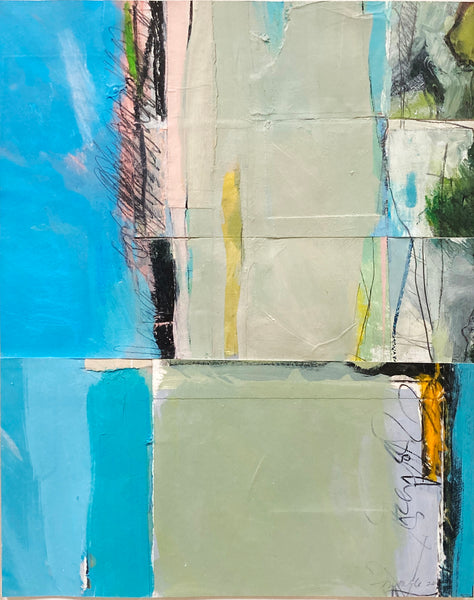 Abstract art piece with various colors and textures