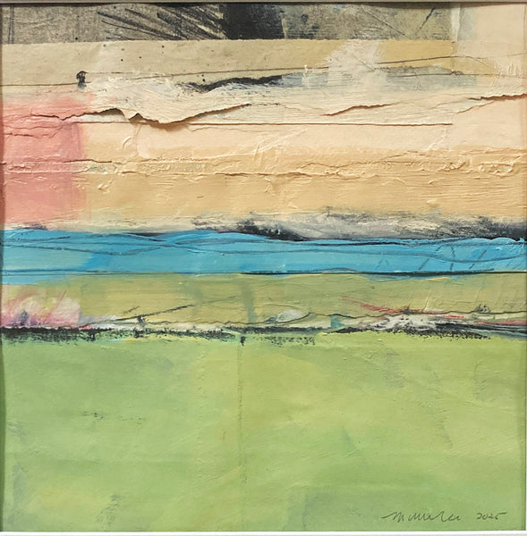 Abstract art with horizontal layers of color on a textured surface