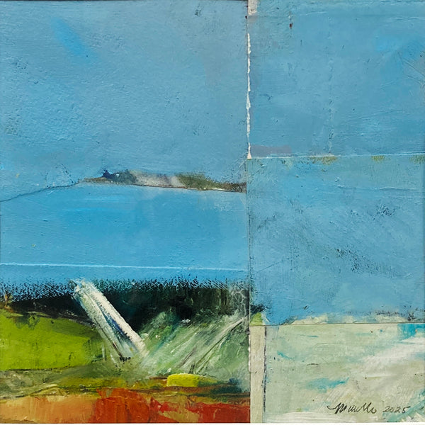 Abstract painting with blue, green, and brown colors