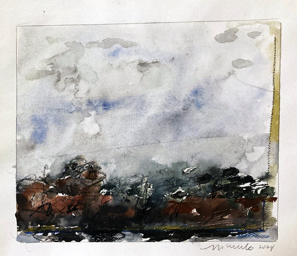 Marshes 3, watercolor with ink and crayon on paper landscape painting by Cerulean Arts Collective member Mark Willie