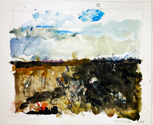 Marshes 5, watercolor with ink and crayon on paper landscape painting by Cerulean Arts Collective member Mark Willie