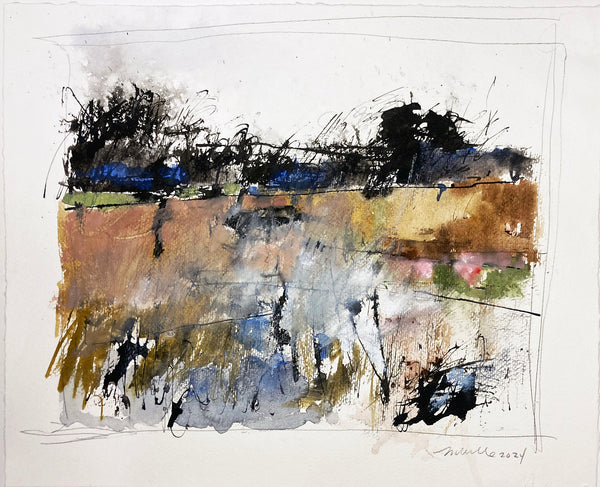 Marshes 6, watercolor with ink and crayon on paper landscape painting by Cerulean Arts Collective member Mark Willie