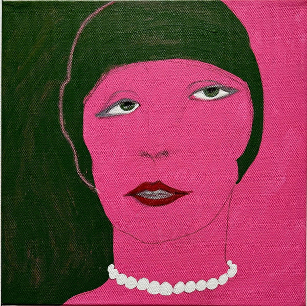 Dora, acrylic & white out on canvas painting by Cerulean Arts Collective Member Ruth Wolf. 