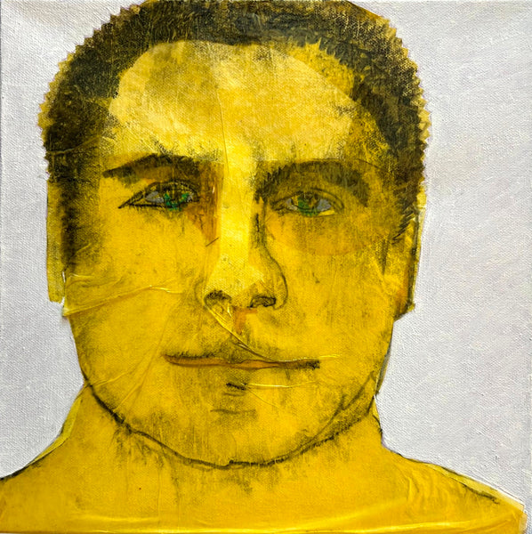 Yellow portrait of a person on a textured white background