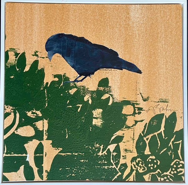 Julie Zahn: Crow on Raspberry Bush