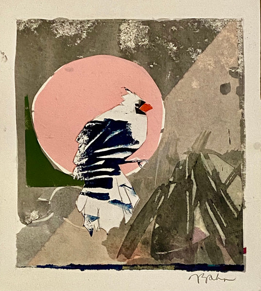 Rare Albino Cardinal, mixed media painting by Pennsylvania artist Julie Zahn. Included in the exhibition Fine Feathered Friends at Cerulean Arts March 26 - April 20, 2025.