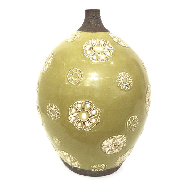 Green Ceramic Vase with Flowers