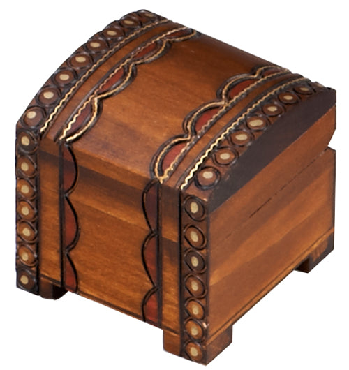 Carved Wood Box - Brass Inlay