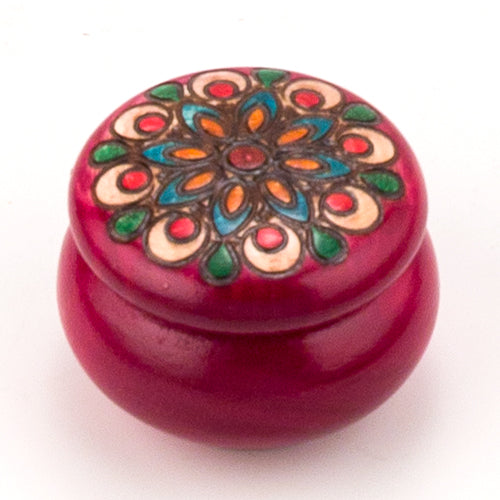 Carved Wood Box - Round Red