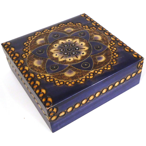 Carved Wood Box - Circle Pattern, Purple