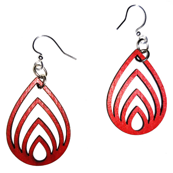 Wood Earrings - Red Layered Drop