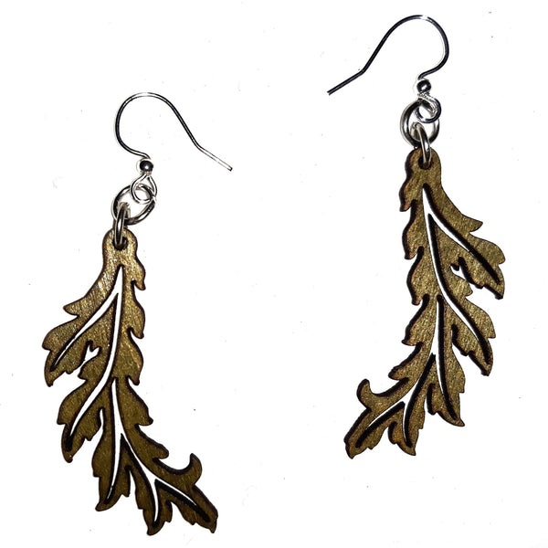 Wood Earrings - Green Flowing Leaf