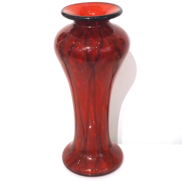 Red Glass Vase with Black Rim