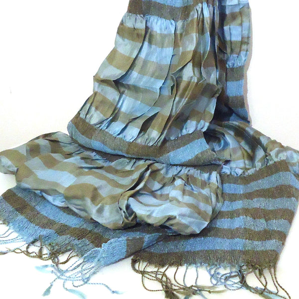 Silk Stripe Scarf, Blue & Silver