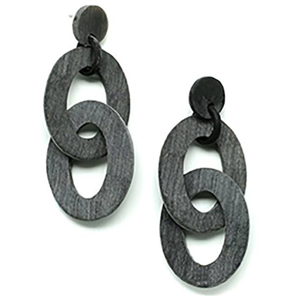 Black Horn Earrings - Double Oval