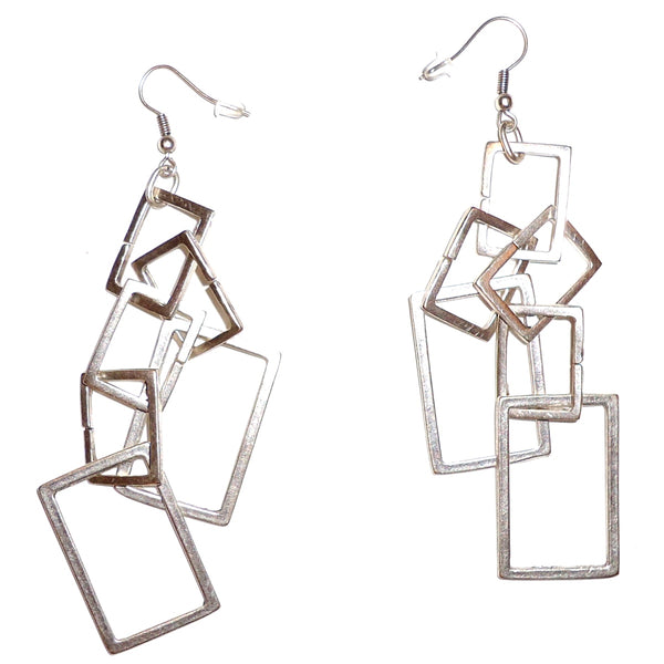 Dangling square silver plated earrings available at Cerulean Arts.