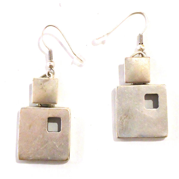 Articulating silver plated square earrings available at Cerulean Arts.  
