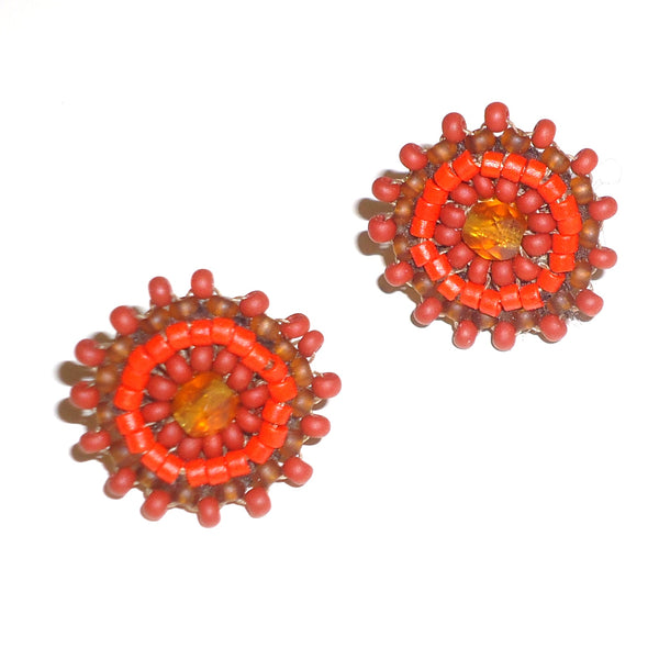 Seed Bead Post Earrings - Orange