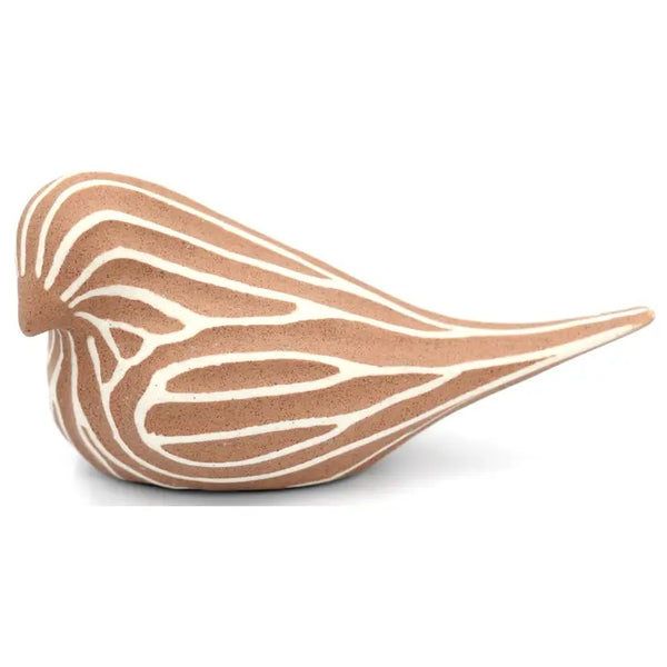 Porcelain bird with ribbed design in terracotta available at Cerulean Arts.