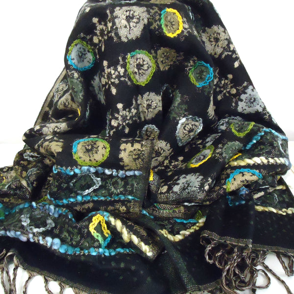 Silk & Wool Scarf with Embroidery - Zinnia