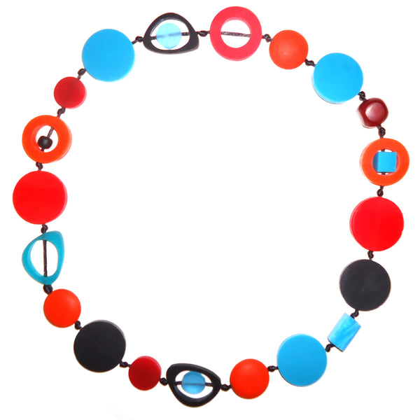 Resin Necklace - Red/Black/Turquoise