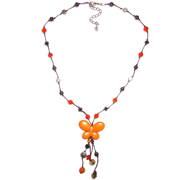 Orange Butterfly Bead Necklace