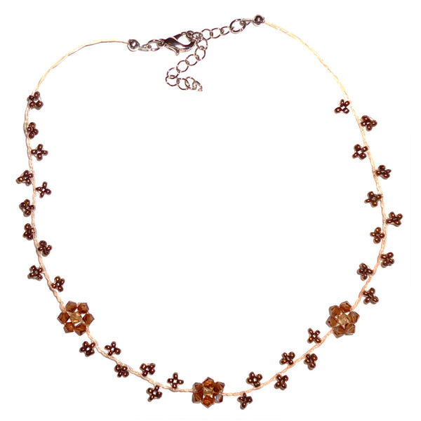 Three Flower Seed Bead Necklace - Bronze