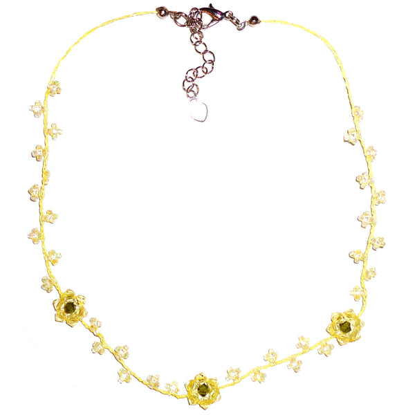 Three Flower Seed Bead Necklace - Lemon/Lime