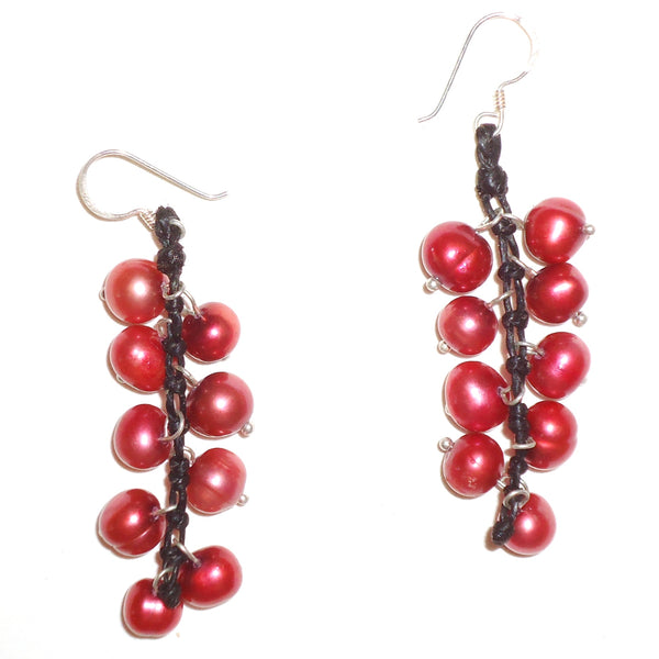 Pearl Cluster Earrings - Red