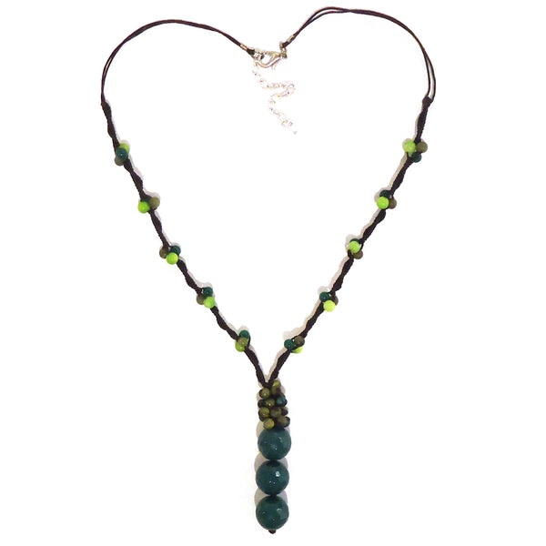 Three Bead Drop Necklace - Green