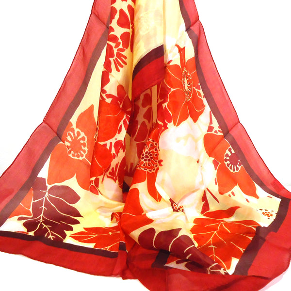Floral Silk Scarf - Red/Yellow